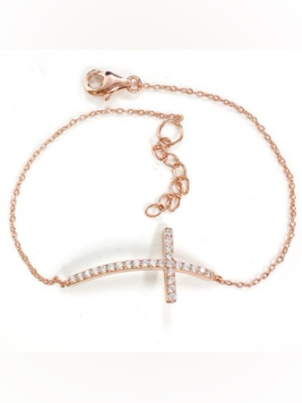 Sterling silver rose gold cross bracelet